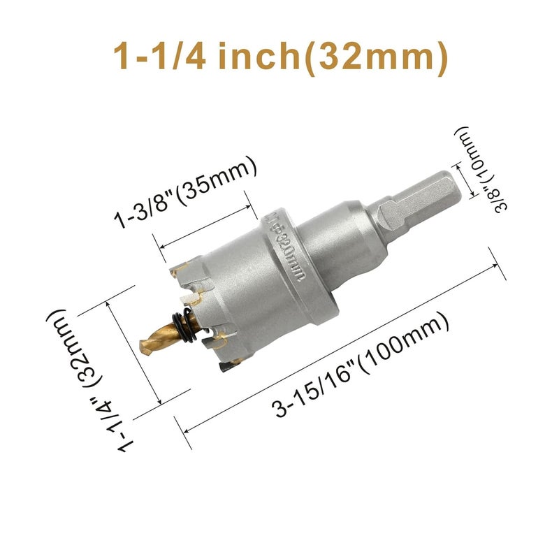 dashap 1-1/4''(32mm) TCT Hole Saw Kit,Tungsten Carbide Hole Saw Drill Bit with Titanium-Plated Pilot Drill bit for Hard Metal,Alloy,Aluminum,Stainless Steel,Plastic,Iron - Image 2